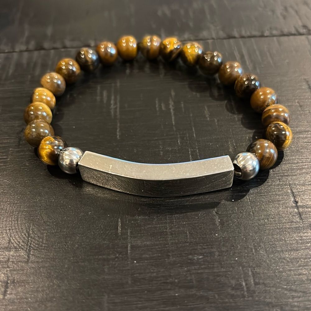 Steeltime Tigers Eye Beaded Stretch Stainless Steel Bracelet​ Gift Protection